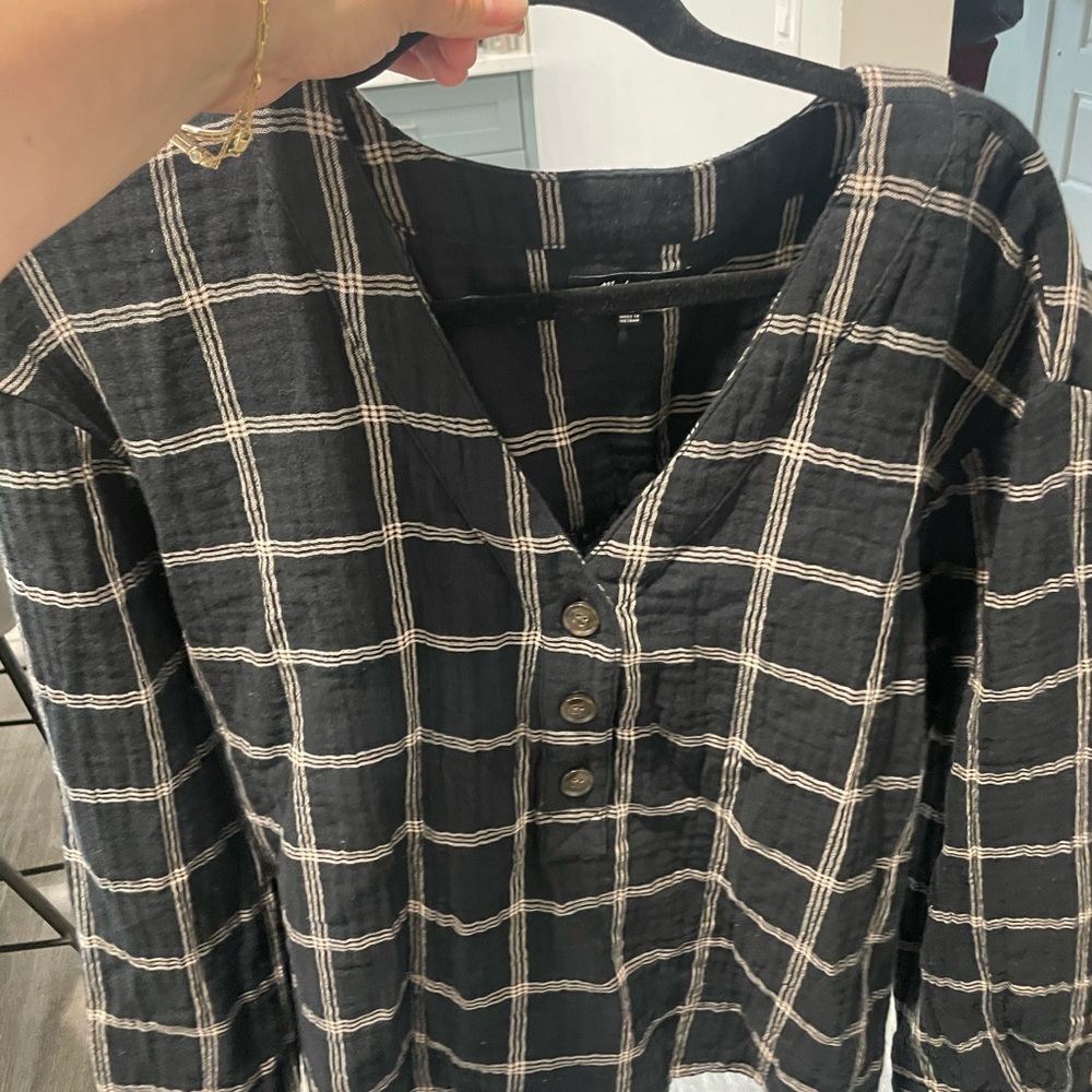 Madewell Black and Cream Plaid Shirt